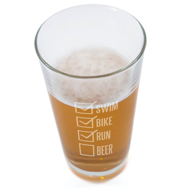 Gone For a Run Swim Bike Run Checklist Engraved Beer Pint Glass | 16 oz. - Image 2
